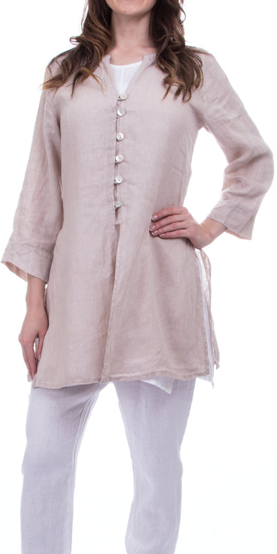 2 Piece Linen Tunic Jacket - Shop at Zia -- A565, best deals, Button-down, coupon, Italian linen, Jacket, Linen, linen jacket, long sleeve, made in italy, Tunic