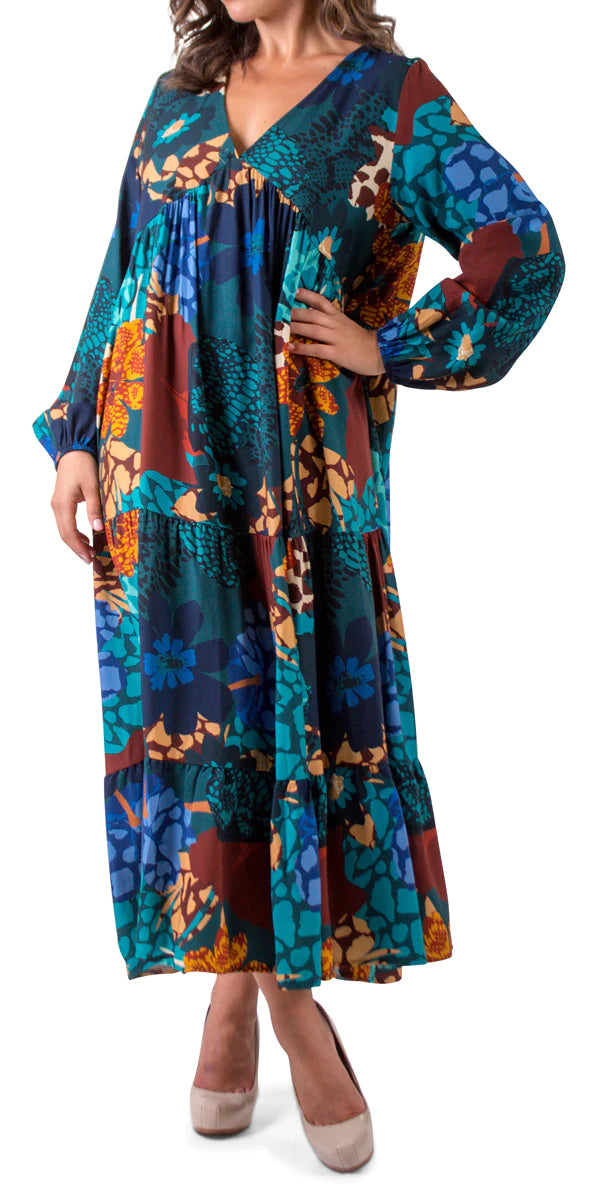 floral patch maxi dress V-Neck Flowers Patch Maxi Tiered Dress – Shop at Zia