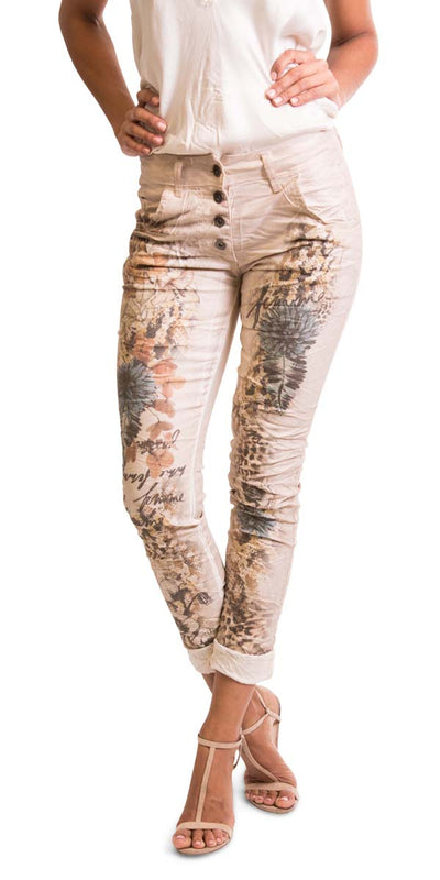 Fall & Dahlia Flowers Jeans - Shop at Zia -- ankle, cotton, Dahlia, Fall, Flowers, gigi moda, h216, H216FF, jeans, made in italy, pants, Skinny