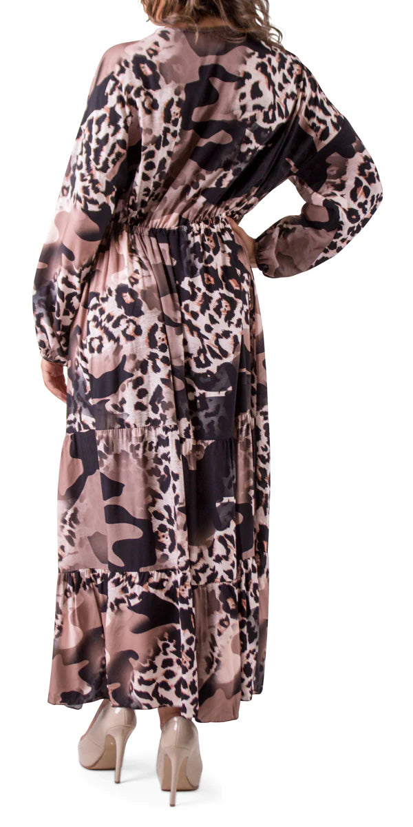 camo print maxi dress Maxi Ruffled Dress with Waist Tie and Camo Leopard Print – Shop at Zia