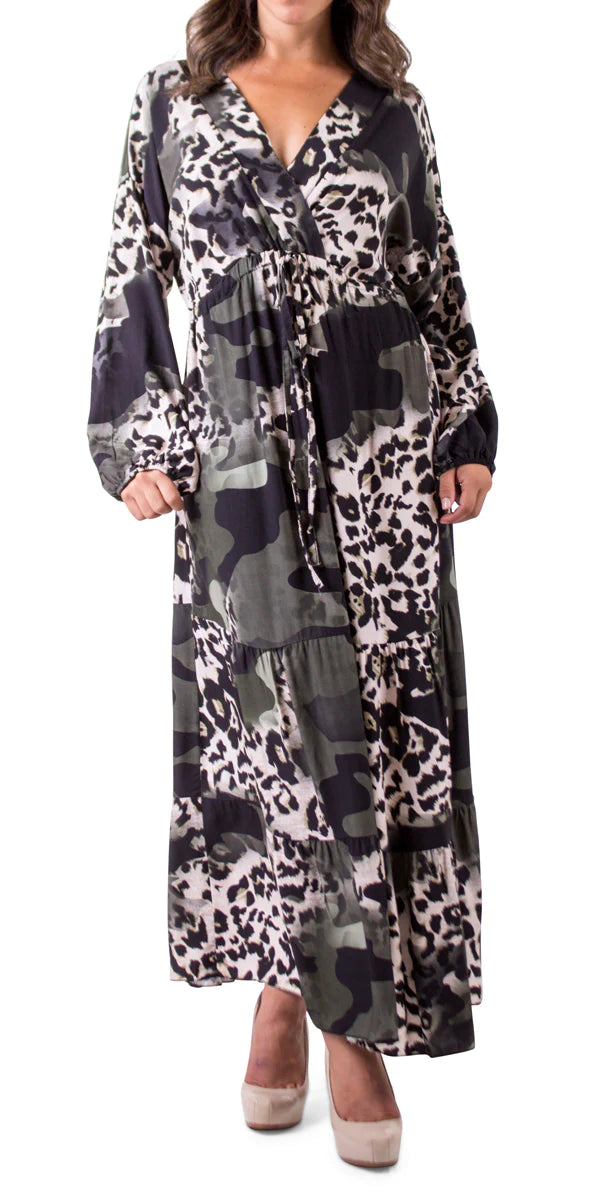 knee length dresses for ladies NOW YOU SEE ME CAMO PRINT MAXI DRESS – AKIRA main image 1