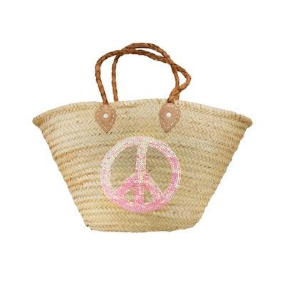Straw Basket Peace & Love pink - Shop at Zia -- handmade basket, straw basket